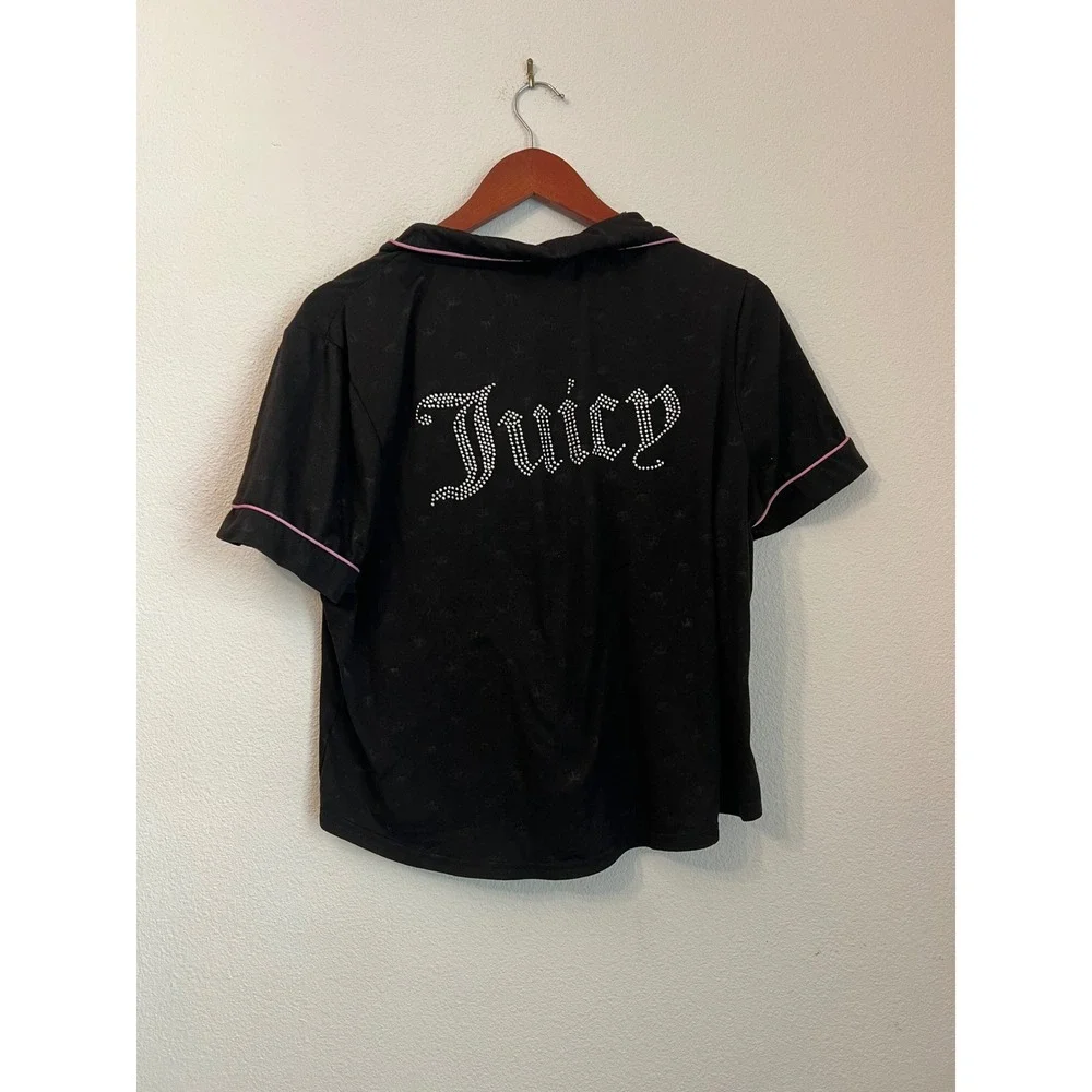 Juicy Couture Pajama Top XL‎ Black Rhinestone Sleep Shirt Loungewear